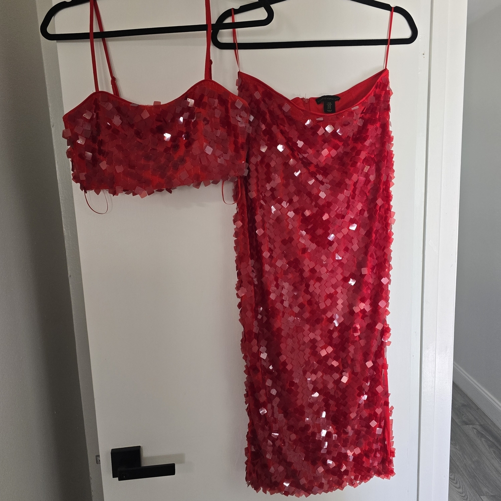 Never Worn Red Sequin Two-Piece Set